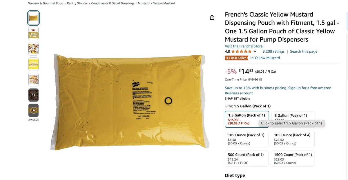 you can get a giant 1.5 gallon bag of mustard for just $14.53 on amazon today