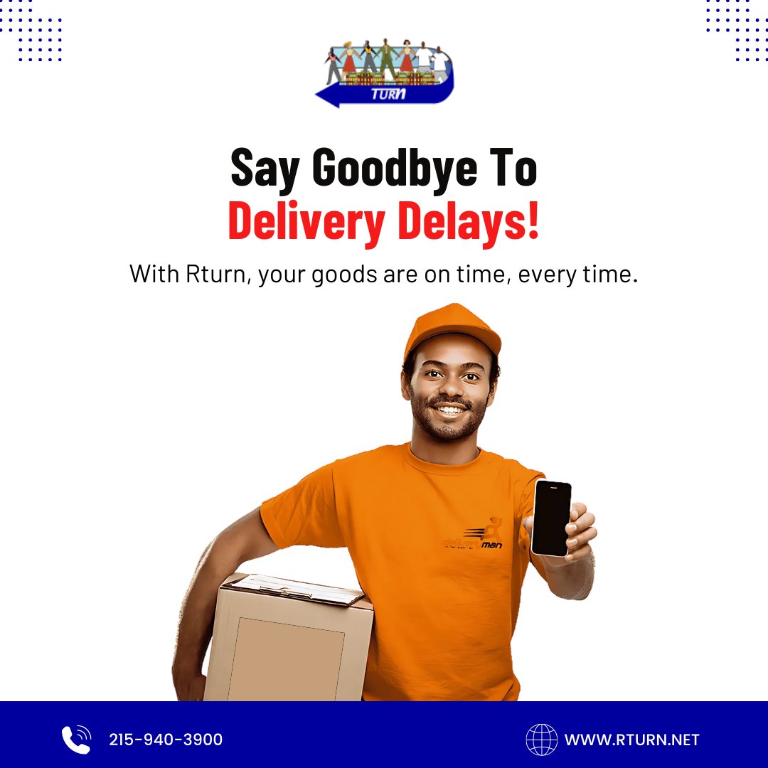 Say goodbye to delivery delays with Rturn!  Get your goods delivered on time, every time. Trust us to keep your schedule on track. 

#OnTimeDelivery #FastShipping #ReliableService #DeliverySolutions #RTurn #LogisticsExperts #DeliveryOnTime #ShippingMadeEasy