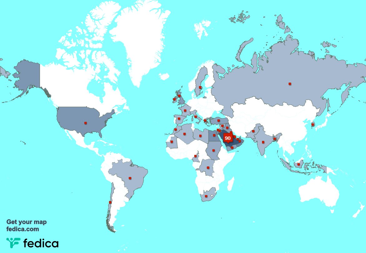 I have 3 new followers from Saudi Arabia last week. See fedica.com/!0101Mood