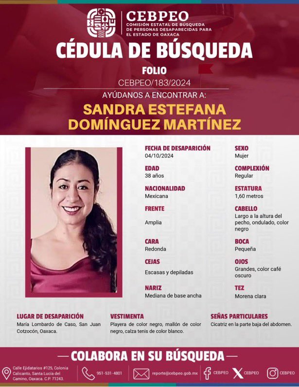 ONUDHmexico's tweet photo. 1/2 Expresamos nuestra preocupación por la desaparición de la defensora de #DDHH Sandra Estefanía Domínguez Martínez y su esposo, quienes fueron vistos por última vez el viernes 4 de octubre en la comunidad de María Lombardo, San Juan Cotzocón, #Oaxaca. https://t.co/v7NDQaXuPO