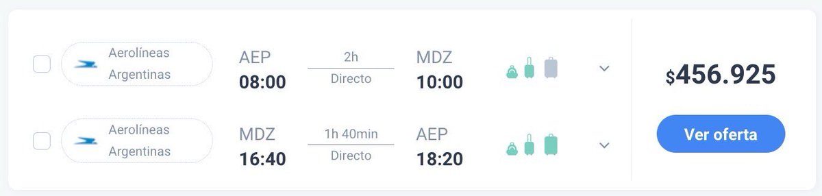 juligurfinkiel's tweet photo. Esto de @TurismoCity es una LOCURA:

Paquete a Mendoza en enero, 4 días y 3 noches cuesta $315.000 por persona

Si busco el mismo vuelo (misma aerolínea, día y horarios), hotel, traslados y asistencia por separado: $660.000 por persona.

Menos de la mitad sale https://t.co/cT3iQ7jfbj