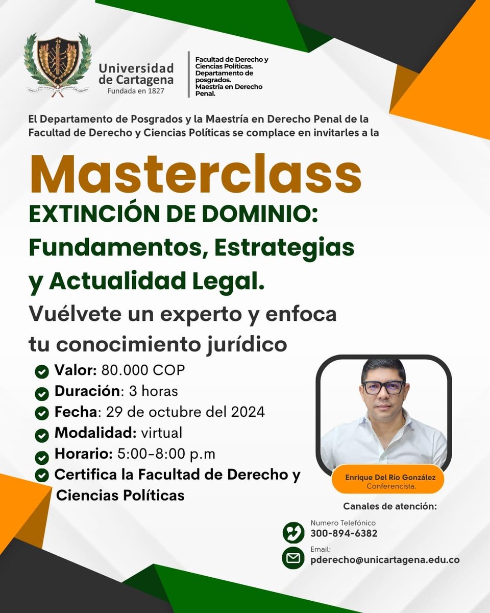 ¡No te pierdas la MasterClass sobre Extinción de Dominio! 🛑👩‍⚖️ Dirigida a profesionales del derecho, estudiantes y cualquier interesado en el tema. 
📑📚¡Inscríbete ahora y lleva tu conocimiento al siguiente nivel! 🌟
#ExtincióndeDominio #MasterClass #MaestriaEnDerechoPenalUdeC