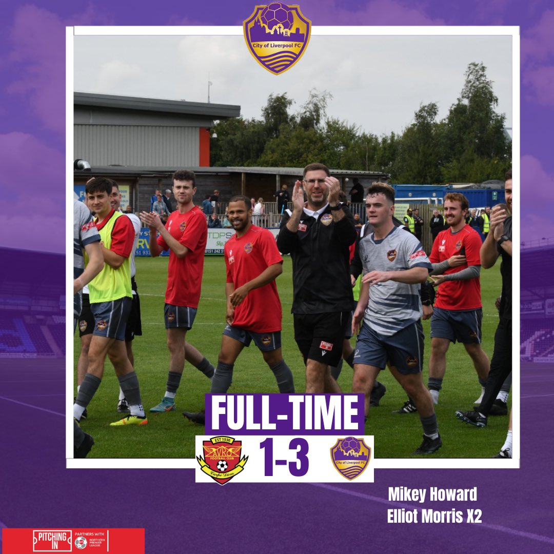 purpsmatchday's tweet image. Full-Time Avro 1-3 City Of Liverpool 

⚽️ Mikey Howard 
⚽️ Elliot Morris X2 

🟣🟡
#upthepurps colfc.mixlr.com