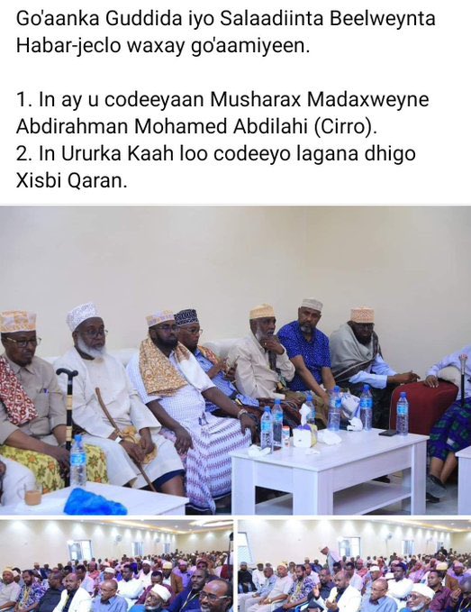 EngDualeh's tweet photo. 🚨🚨🚨🚨 Certificate Of Death of Somaliland 👇🏿

After 34 years of democracy and independence of our citizens to chose their political leaders.
A specific clan hijacks our Democracy and democracy process.
First they intervened in the Gacan Lanax saga to derail a constitutional process of elections and now OPENLY issuinga tribal decree to their followers to choose not only the next president but also the next political party in a complete contrast to the essence of elections and make it closer to the Somalia selection process where tribal leaders make the decision in leu of the public.

Even worse ,the common broker between the two models ( Somaliland and Somalia ) is no other than the MonteNegro aka Buurmodow.

Those sitting next to Buurmodow were elders who some of them were sending peace letters to the Huwanta.

we saw cirro last visit to Oog and Ceerigabo the Huwanta didn’t make any buff or huff unlike when Muuse bixi visited the area where tensions went high, that all leads to some back stage connection and relationships between Cirro,Huwanta and Somalia(  where their Foreign Minister mentioned in the UN they will make sure SL elections will be fair ) ,and Cirro and Buurmadow are syncing their tone with the Huwanta and Somalia.

The bigger picture now is becoming clearer. Cirro will surrender to Huwanta terms of peace ,Cirro will sign the federation with Somalia , Buurmodow and some HJ will join SSC 

RIP SOMALILAND