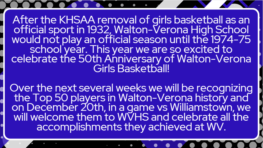 gbball_wv's tweet photo. We are so excited to celebrate 50 years of #WVGBB since the reinstatement of girl's basketball in the KHSAA. Pleas join us in celebrating the Top 50 Basketball Players of the Last 50 Years and join us on December 20th for their formal ceremony! https://t.co/P4NjVoFY3d