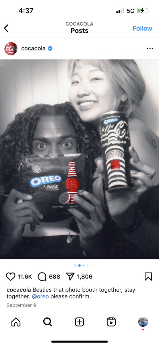 vsmanthonymolf's tweet photo. The marketing campaign that I chose is the one for the Oreo/Coca-Cola collaboration. My favorite aspect of this particular image for the campaign is the contrast of the colorless background to the colorful brand names to make them stick out.
#su2412 #oreo #cocacola https://t.co/AEdAlyO4c4