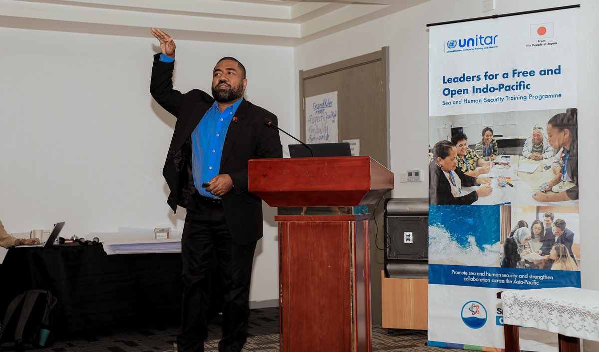 UNITARHiroshima's tweet photo. UNITAR provided a leadership development course led by an expert on the 9th day of #FOIPFiji workshop. A Staff Officer for Maritime Domain Awareness with the Fiji Navy also delivered a lecture on maritime security.  💡🥚
#LeadersforFOIP  #SeaSecurity #HumanSecurity https://t.co/2HZaCWs22J