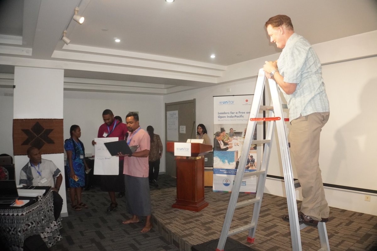 UNITARHiroshima's tweet photo. UNITAR provided a leadership development course led by an expert on the 9th day of #FOIPFiji workshop. A Staff Officer for Maritime Domain Awareness with the Fiji Navy also delivered a lecture on maritime security.  💡🥚
#LeadersforFOIP  #SeaSecurity #HumanSecurity https://t.co/2HZaCWs22J