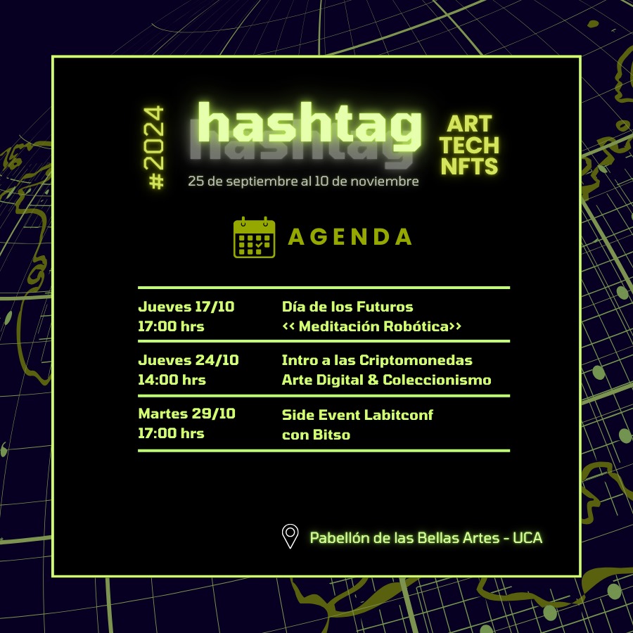 🎉 ¡Calendario de actividades para octubre! 🙌

✨ No te pierdas nuestros eventos llenos de arte, charlas y más.

🔔 Activa las notificaciones y síguenos para no perderte los detalles de cada uno 📅👀 ¡Te esperamos!

#Arte #Eventos #Actividades #Octubre #HashtagExpo #NFTs