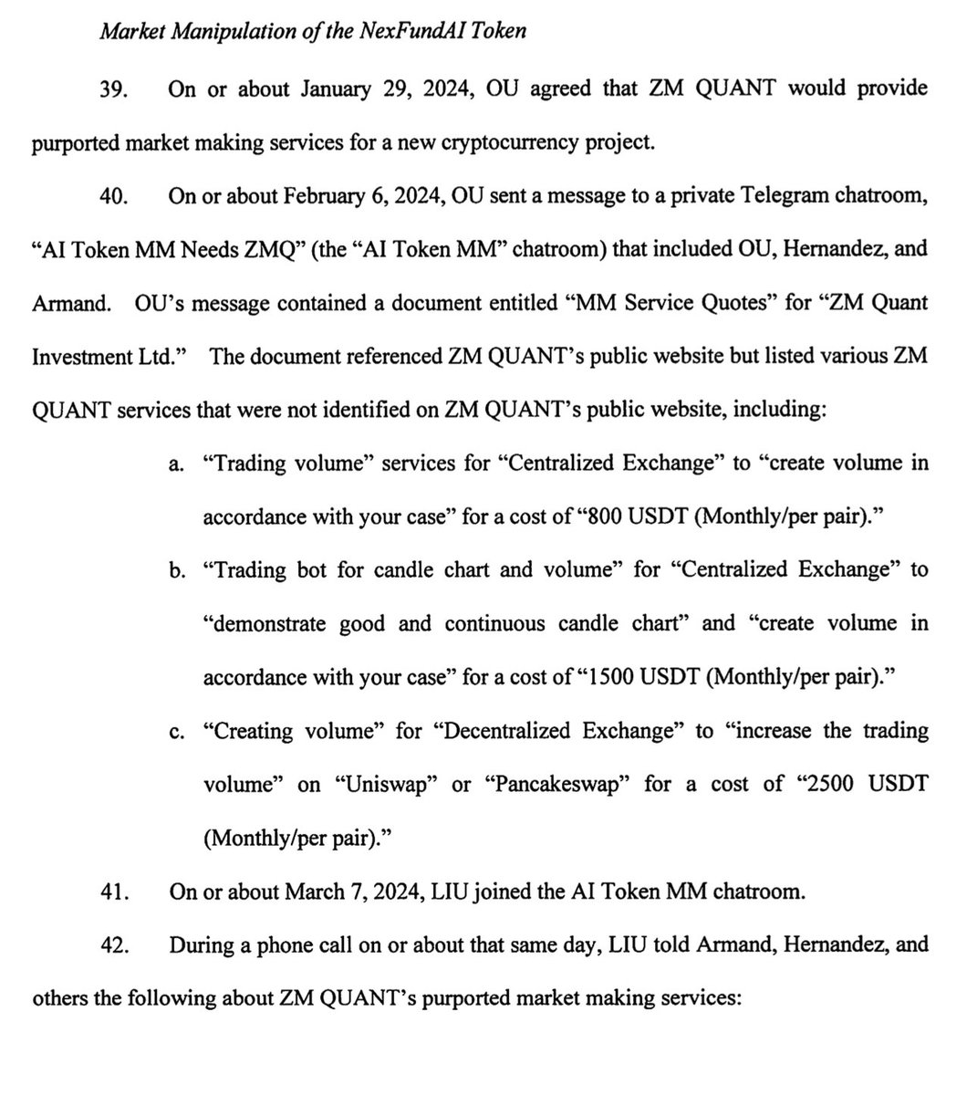 🚨BREAKING: The @FBI created its own cryptocurrency, NexFundAI Token, to  catch market manipulation. The charge sheet reveals four firms—Gotbit,  ZMQuant, CoinLiquidity, and MyTrade—were charged with sham trading and  fraud.