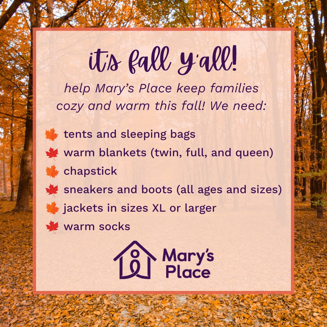 MarysPlaceWA's tweet image. Fall is here, and so is #chillyweather in King County! Help us serve families experiencing homelessness and #SpreadtheCozy by donating high-need items for cold weather. Donation info can be found on our website: marysplaceseattle.org/get-involved/s… #hellofall #cozyseason #wishlistwednesday