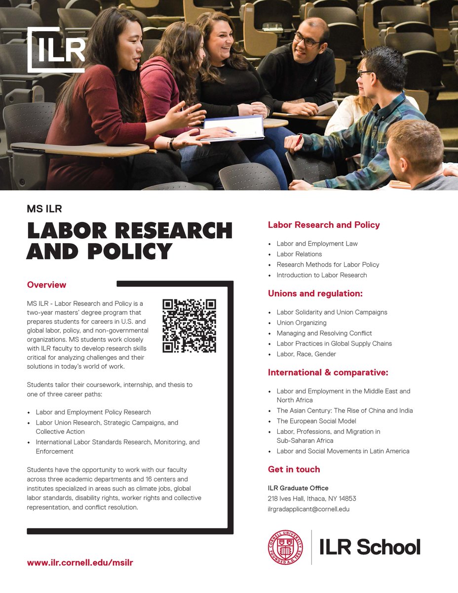 Study Labor Research and Policy at ILR - Applications are open for our MS ILR degree: ilr.cornell.edu/programs/gradu…