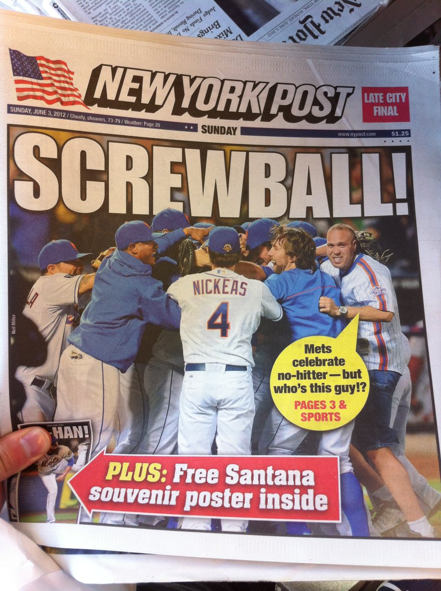 In honor of this Mets run, a look back at this amazing NY Post back page, when a fan named Rafael Diaz ran onto the field and joined the celebration after Johan Santana threw the first no-hitter in franchise history.