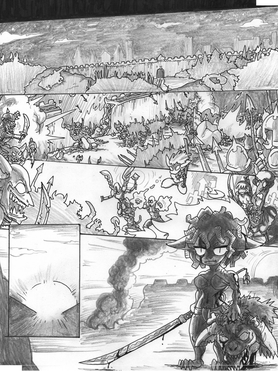 Madsmatic's tweet image. #Gobtober #Inktober Day Nine, Sun and Boss
Had a nice, non-busy day for once, so of course, this had to be the most complex and involved page yet. Why do I keep doing this to myself