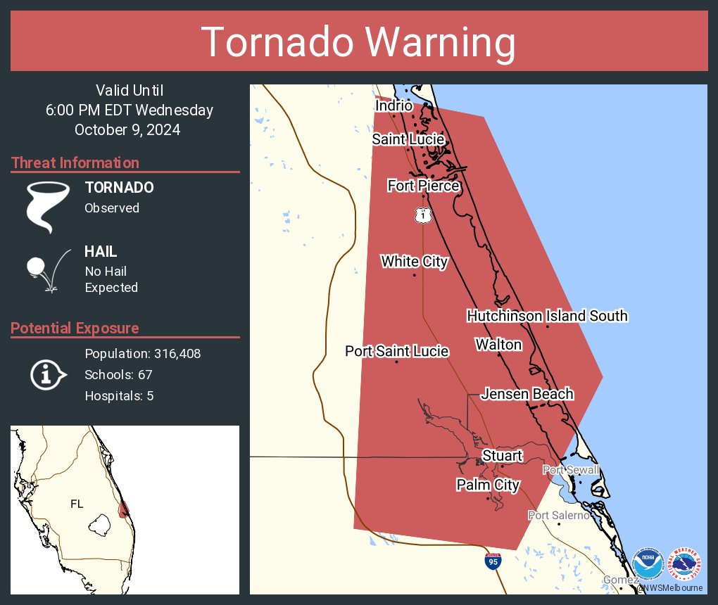 NWStornado's tweet photo. Tornado Warning including Port Saint Lucie FL, Fort Pierce FL and  Palm City FL until 6:00 PM EDT https://t.co/DB93RJYDIn