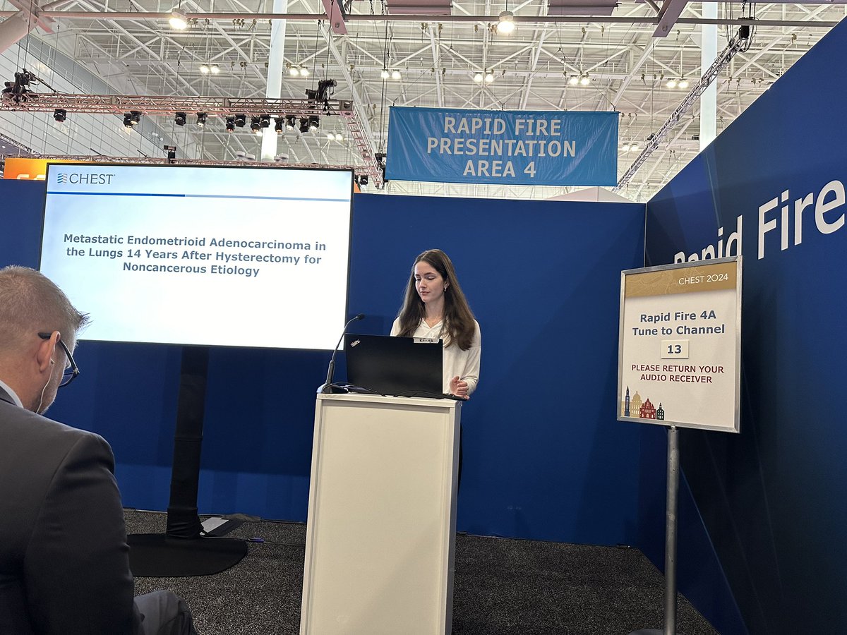 UTSW_LungLadies's tweet photo. Check out our Lady Lady, Dr. Audra Schwalk mentoring a medical student Madeleine Ausburn on her chest case presentation of metastatic endometrioid adenocarcinoma! @aggie07girl @accpchest https://t.co/bOZ54UyJDv