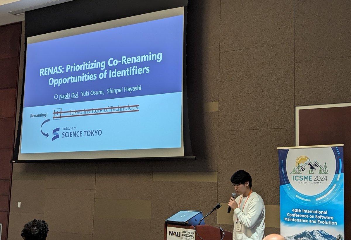 sh5i's tweet photo. A researcher on identifier renaming started his conference presentation with a slide showing a renaming applied to his affiliation. https://t.co/zedJr4RvVe