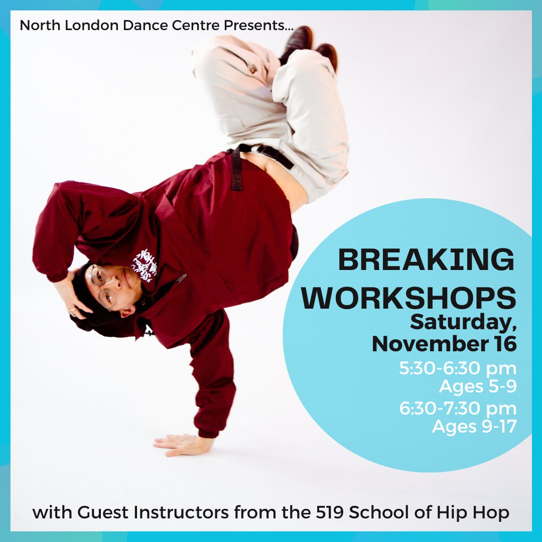 Breaking Workshops Alert!

We're teaming up with our friends from 519 School of Hip Hop for an awesome Breaking Workshop on Saturday, November 16! 

Ages 5-9: 5:30-6:30 pm
Ages 9-17: 6:30-7:30 pm
$23 per student!