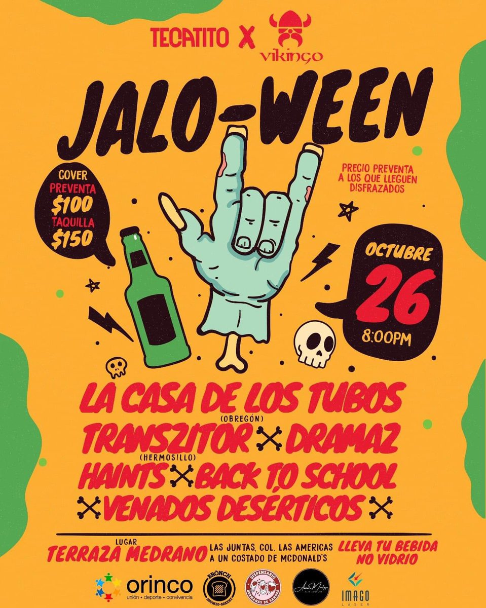 ¡Amigos de Guaymas! 👻 
Nos veremos este sábado 26 de octubre en el JALO -  WEEN 🎃
