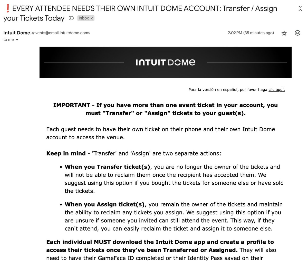 Absolutely vile <a href="/Intuit/">Intuit</a>.

We're going to a concert at the Intuit dome -- paid via Ticketmaster ...

Now we get an email stating that we MUST download a HIGHLY intrusive app (face scan, email, phone, address REQUIRED) to use these tickets. 

Each attendee. 

Never again. I will do