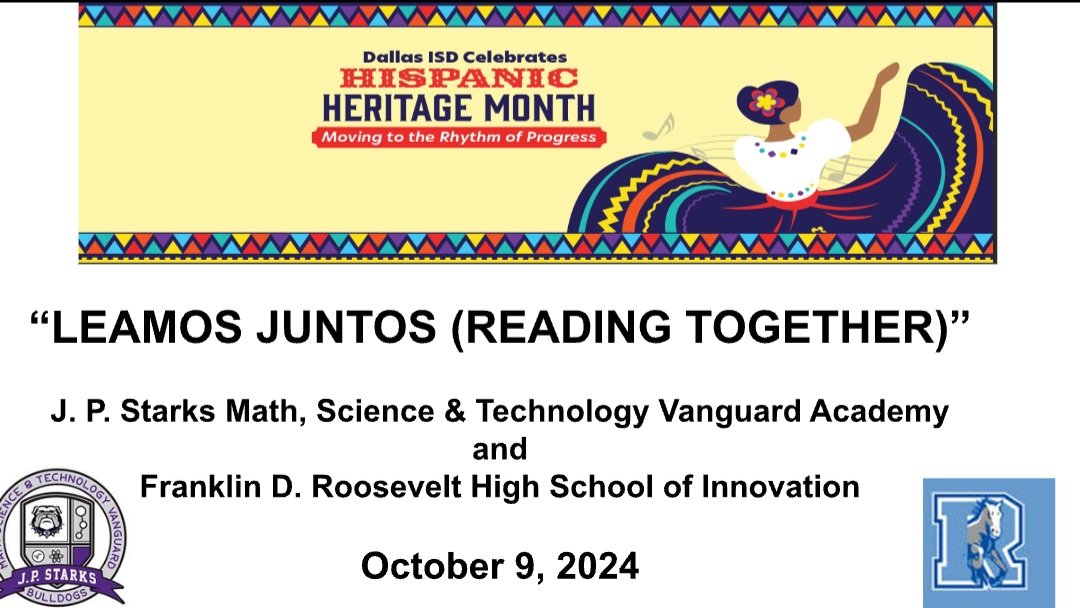 Thank you @DISDREO  for the wonderful books for our "Reading Together (Leamos Juntos)" Hispanic Heritage Month Celebration.<a href="/JPStarksMST_Lib/">Librarian Kimberly Wooten</a> <a href="/JPStarksMST/">J. P. Starks Math, Science and Technology Vanguard</a> <a href="/DISD_Libraries/">Dallas ISD Libraries</a> <a href="/PDL_DallasISD/">Professional & Digital Learning - Dallas ISD</a>