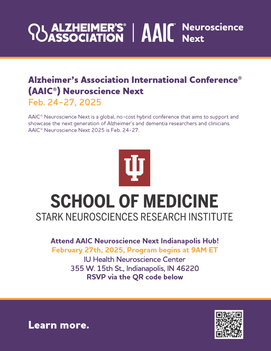 🔔Here is your weekly reminder to register for #AAICNeuro and submit your abstract by Oct 30th.

✨<a href="/ISTAART/">ISTAART</a> members have until Nov 3rd for abstracts. 

You can also register for hybrid hubs, see info about our IU hub below! 👇

More here ➡️ bit.ly/NN-indianapolis