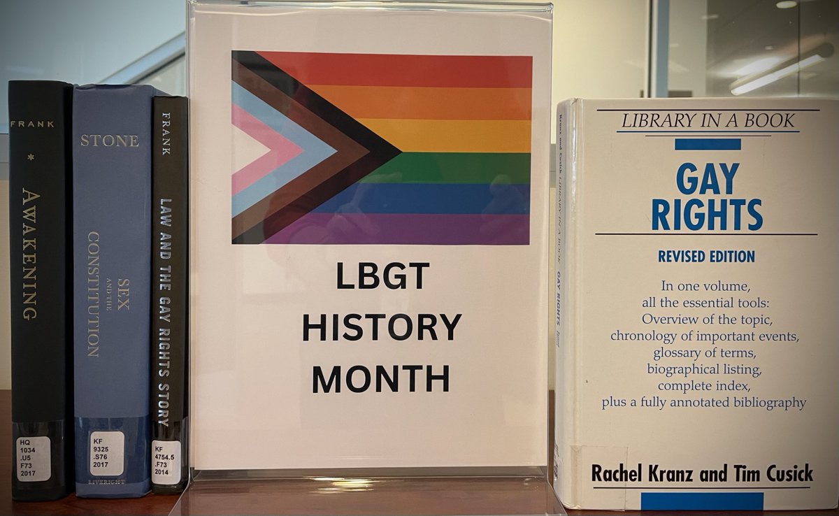 TouroLawLibrary's tweet photo. LGBT+ History Month is a month-long annual observance of lesbian, gay, bisexual and transgender history and the history of the gay rights &amp; related civil rights movements.
Learn more about the history of the LBGT community from a legal POV with selections from our collection. https://t.co/IQ9dpicrOA