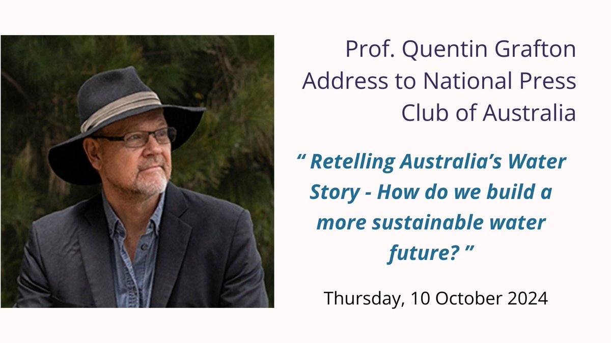 Water Justice Hub (@waterjusticehub) on Twitter photo Retelling Australia’s Water Story - How do we build a more sustainable water future?
Professor Quentin Grafton addresses <a href="/PressClubAust/">National Press Club</a>
Today, 12:30 pm
More info: npc.org.au/speaker/2024/1…
#AusWaterStory #SustainableWaterFuture Retelling Australia’s Water Story - How do we build a more sustainable water future?
Professor Quentin Grafton addresses <a href="/PressClubAust/">National Press Club</a>
Today, 12:30 pm
More info: npc.org.au/speaker/2024/1…
#AusWaterStory #SustainableWaterFuture