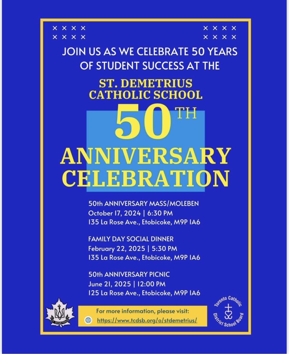 Lily Hordienko (@lily_hordienko) on Twitter photo <a href="/StDemetriusCS/">St. DemetriusTCDSB</a> Come out to celebrate and catch up - 50 years of this incredible school and community! <a href="/TCDSB/">Toronto Catholic District School Board</a> <a href="/TCDSB_AJBRIA/">SO Bria</a> <a href="/Markus4Ward2/">Markus de Domenico Chair TCDSB Board of Trustees</a> <a href="/StDemetriusCS/">St. DemetriusTCDSB</a> Come out to celebrate and catch up - 50 years of this incredible school and community! <a href="/TCDSB/">Toronto Catholic District School Board</a> <a href="/TCDSB_AJBRIA/">SO Bria</a> <a href="/Markus4Ward2/">Markus de Domenico Chair TCDSB Board of Trustees</a>