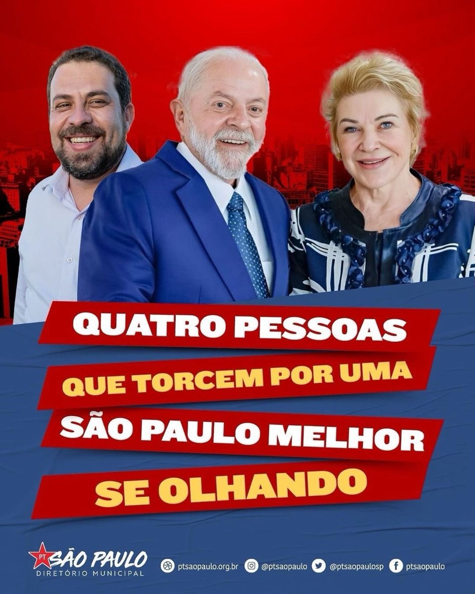 Agora é BOULOS 50 e São Paulo terá um Prefeito em sintonia com o Presidente Lula, levando uma melhor qualidade de vida para os paulistanos.