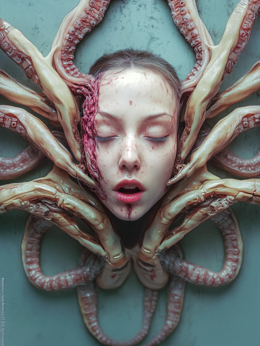 cybercradle's tweet photo. This malformed cadaver from our body farm encountered a few developmental hiccups and couldn't fully realize its growth within the allotted timeframe. We had to dismiss her.
#aiart #scifiart #horror #failedexperiments #symbiosis https://t.co/1MUaOMFxZb