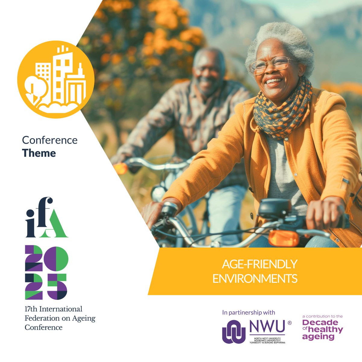 IFAgeing's tweet photo. 🌍 Creating #AgeFriendlyEnvironments for all!
Do you have innovative research on creating age-friendly communities? The #IFACONF2025 invites abstract submissions under the Age-Friendly Environments theme!
📅 9-12 Sept 2025 | Cape Town
🌐 https://t.co/s0hpEjPmLU https://t.co/73vKhPy8gM