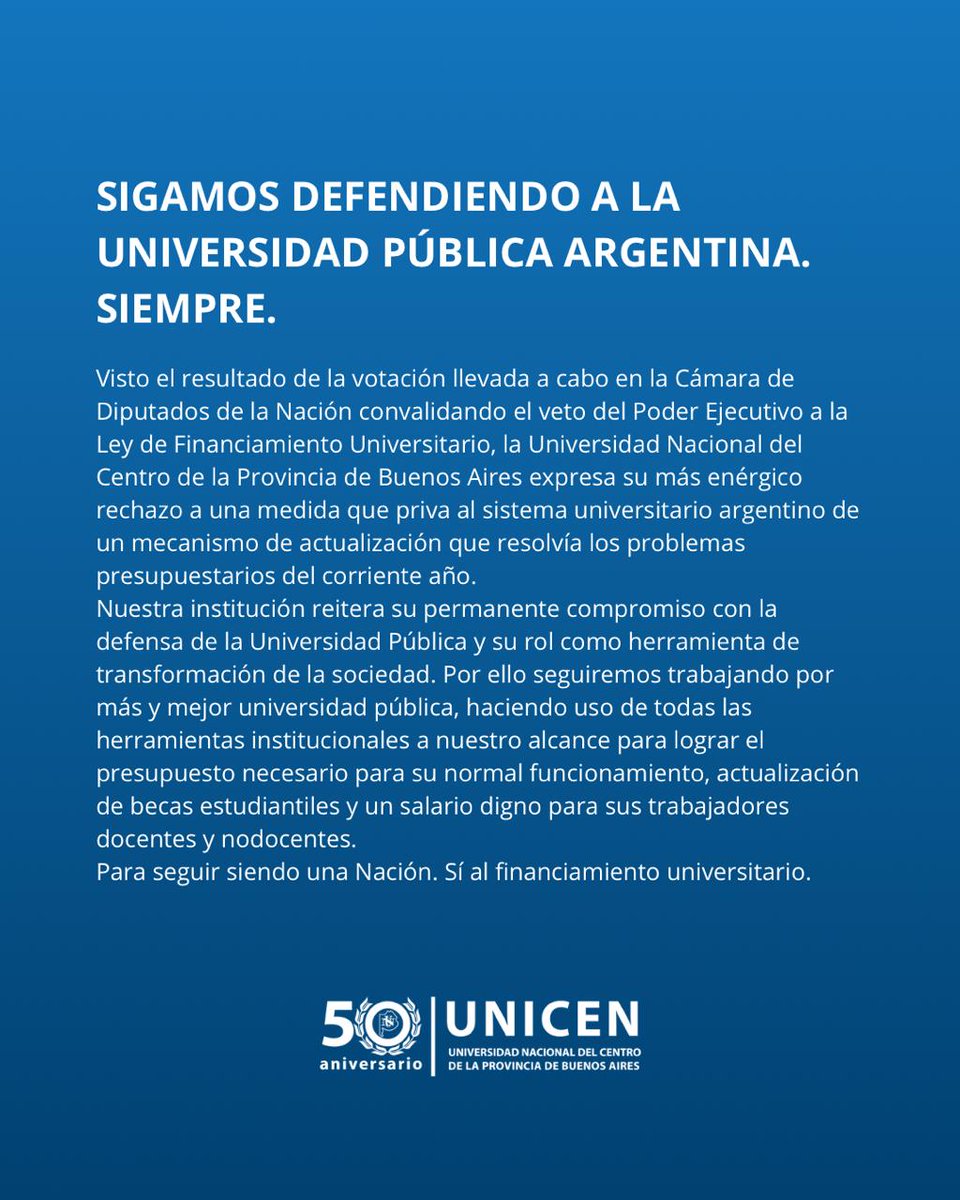 UNICEN_Oficial's tweet photo. Sigamos defendiendo a la Universidad Pública Argentina. Siempre https://t.co/LU9oxlbWnv