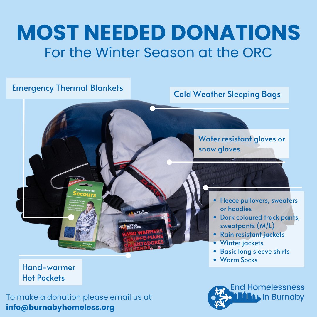 The Society to End Homelessness in Burnaby (@burnabyhomeless) on Twitter photo 🧤🧣🧦 As the weather cools down, here are a couple items that our guests find most useful at our Outreach Resource Centres. If you have any of these items at home you'd like to donate to us, please email us at info@burnabyhomeless.org! 🧤🧣🧦 As the weather cools down, here are a couple items that our guests find most useful at our Outreach Resource Centres. If you have any of these items at home you'd like to donate to us, please email us at info@burnabyhomeless.org!