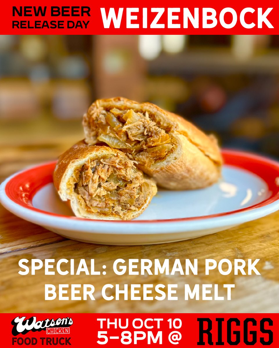 Join us for Weizenbock release day at @riggsbeerco this Thursday! We have a German Pork Beer Cheese Melt special that is like Pulled Pork and Philly Cheese Steak had a baby raised in Bavaria!