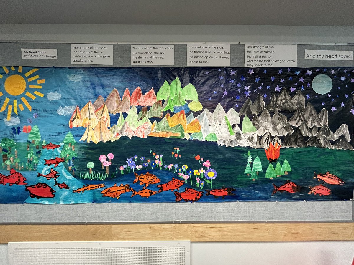 Love this beautiful mural inspired by Chief Dan George’s poem, “My Heart Soars,” made by Ms. Cowans grade 3 class. <a href="/uhe_sd41/">University Highlands</a> <a href="/burnabyschools/">Burnaby Schools</a>