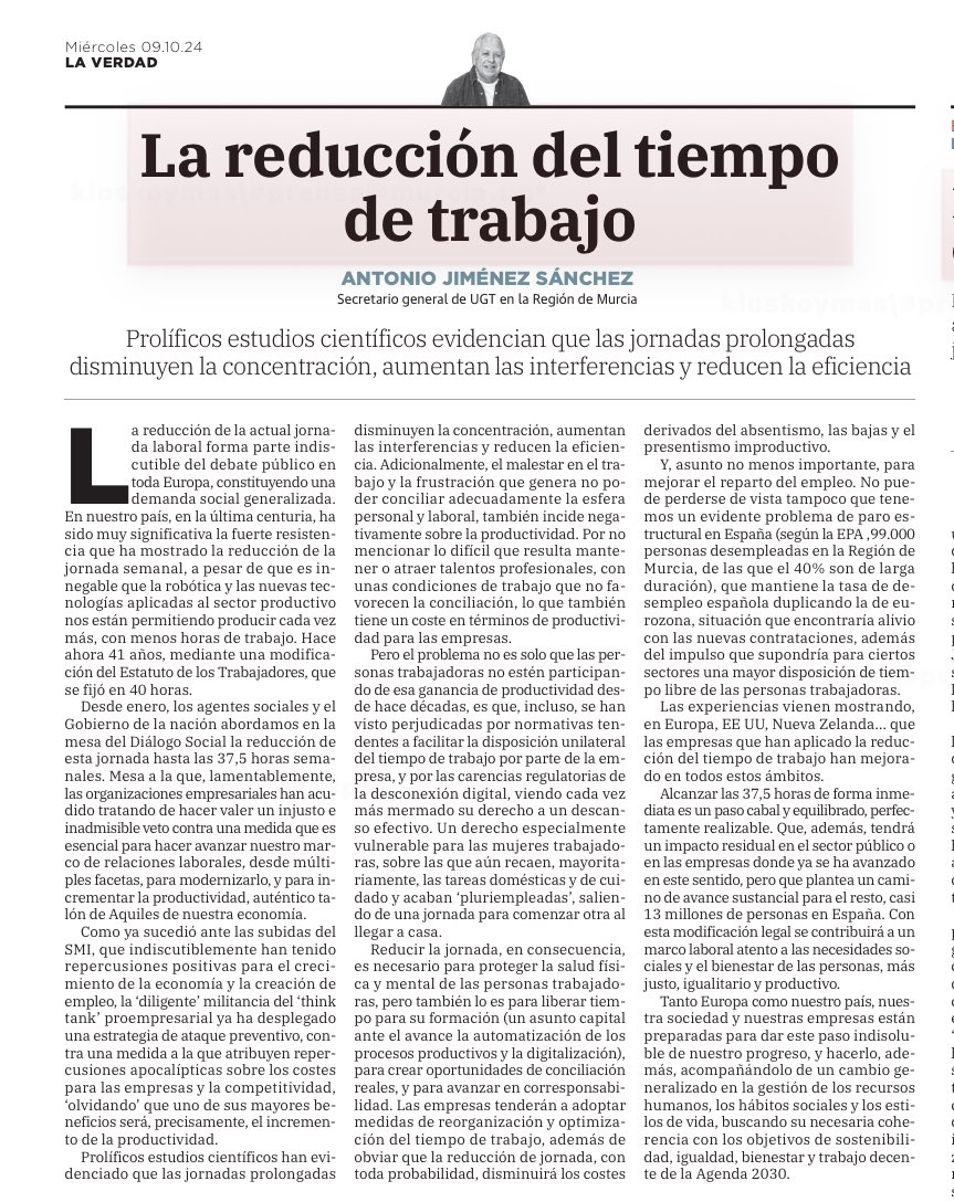 La reducción del tiempo de trabajo <a href="/UGT_Comunica/">UGT</a> <a href="/UGTMurcia/">UGT Región de Murcia</a>