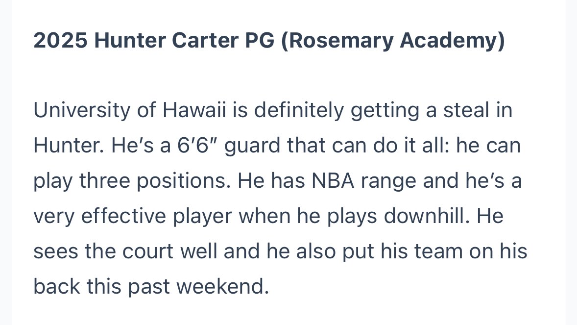 Everyone is in agreement — #HawaiiMBB fans should be excited for <a href="/Hunter7Carter/">Hunter Carter</a> to make his way to Stan Sheriff Center.

The 6-6 guard dominated <a href="/thegrindsession/">The Grind Session</a> Play-In Tournament versus some of the top talent in C/O ‘25 &amp; 26.

MORE via Make 5 Media: make5media.com/grind-session-…
