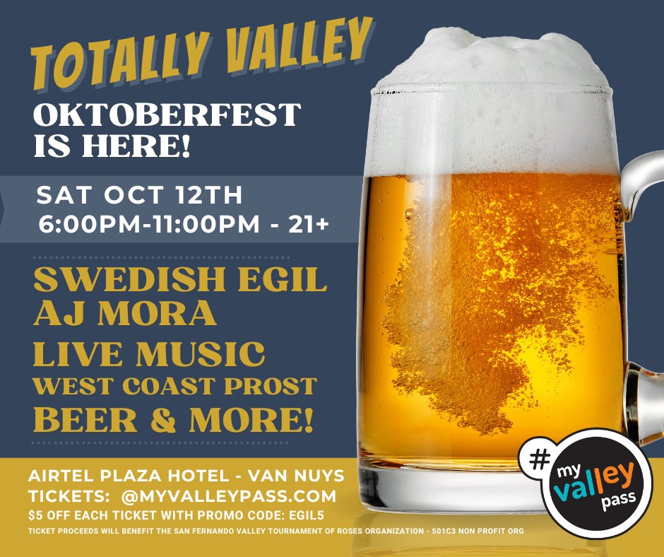 Swedish Egil (@swedishegil) on Twitter photo TOTALLY VALLEY OKTOBERFEST is here! SAT OCT 12TH. Catch my 80s NEW WAVE set plus festive oompah LIVE MUSIC by West Coast Prost! See you in Van Nuys at the historic <a href="/airtelplaza/">Suzi Fisher</a>. Get $5 off tickets by using PROMO CODE: EGIL5
21+ 6pm-11pm. Tix: myvalleypass.com TOTALLY VALLEY OKTOBERFEST is here! SAT OCT 12TH. Catch my 80s NEW WAVE set plus festive oompah LIVE MUSIC by West Coast Prost! See you in Van Nuys at the historic <a href="/airtelplaza/">Suzi Fisher</a>. Get $5 off tickets by using PROMO CODE: EGIL5
21+ 6pm-11pm. Tix: myvalleypass.com