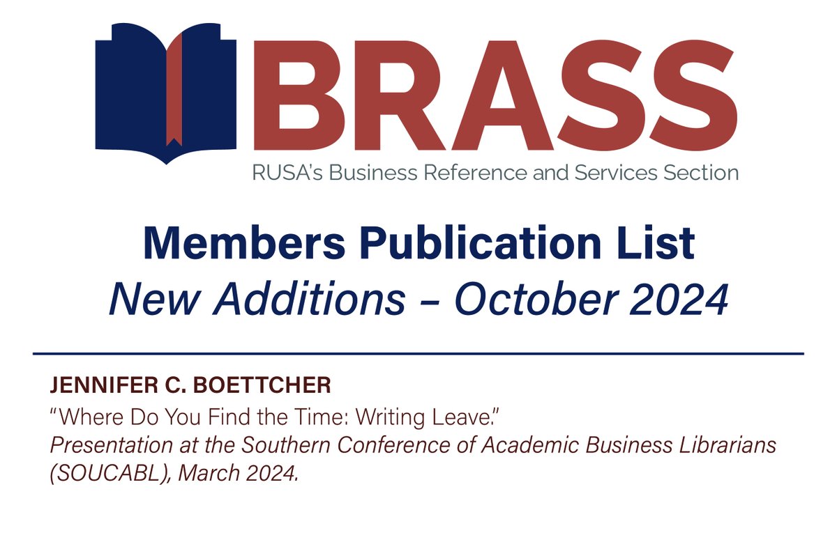 Interested in reading what’s new in business librarianship?  Check out <a href="/Jennywombat/">Jennifer C. Boettcher</a> new addition to the BRASS Publications Zotero List: bit.ly/BMPLZ1!

Have you published something recently? Submit your own citation here: bit.ly/BMPLF1.  

#bizref