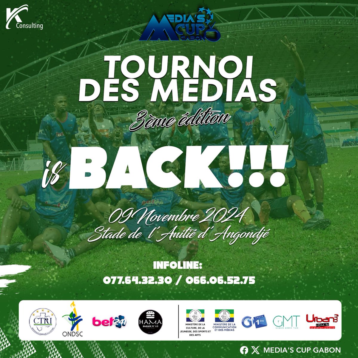 Rendez-vous le 09 novembre…

Tournoi sixte.
24 équipes.
Plus de 500 participants.

Nourriture et boissons « Ngori » (gratuites).

#MediasGabon 
#MCG2024 #Gabon