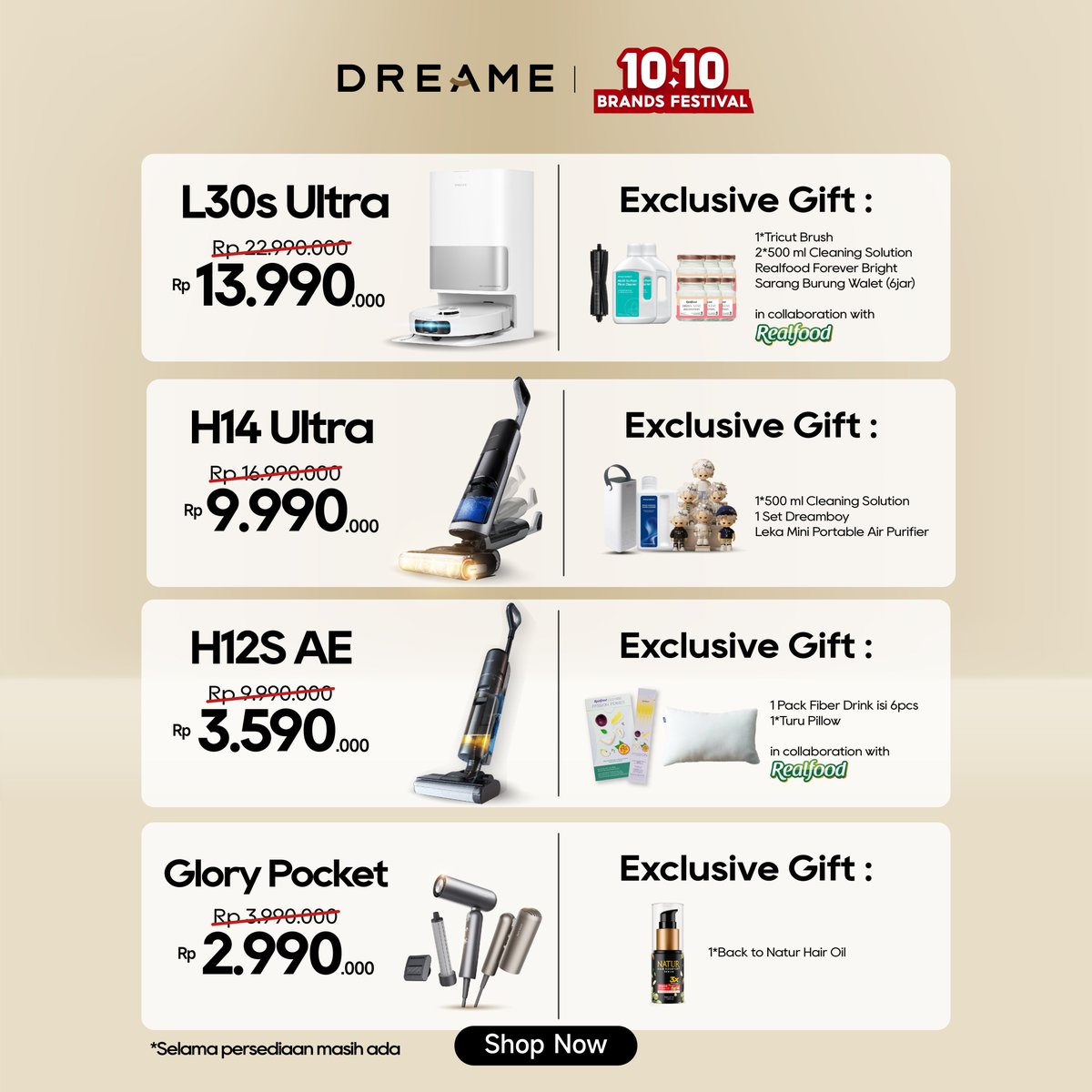DreameIndonesia's tweet image. Shopee 10.10 Brand Festival

Saatnya check out produk impianmu sekarang juga!

Cicilan 0% pakai Spaylater, cashback, gratis ongkir dan masih banyak keuntungan lainnya.

Yuk belanja sekarang!
 #dreame #dreameindonesia #dreametech #vacuumcleaner #robotvacuum  #shopee