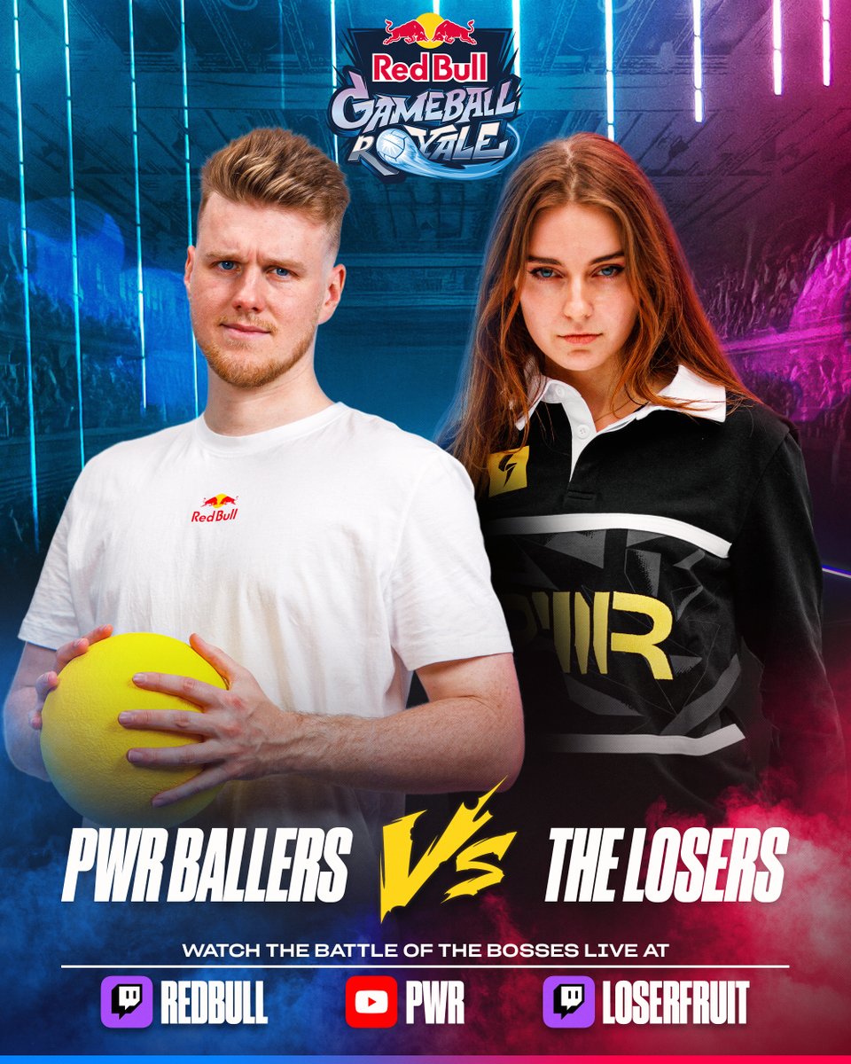 TeamPWR's tweet image. Battle of the Bosses.

Watch PWR Ballers take on Team Losers in the ultimate dodgeball battle via @RedBullau Gameball Royale ft. @LachlanYT @ChanzesTTV @Loserfruit @Vindooly