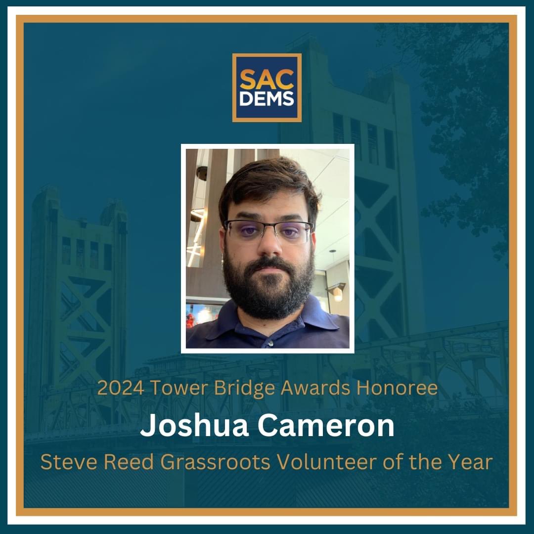 We're excited to honor Joshua Cameron during our Tower Bridge Awards next week as our Steve Reed Grassroots Volunteer of the Year honoree!

Buy your ticket here: secure.actblue.com/donate/towerbr…