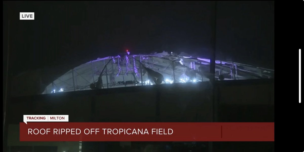 Roof at #Rays Tropicana Field shredded by Hurricane Milton, image from ⁦@abcactionnews⁩