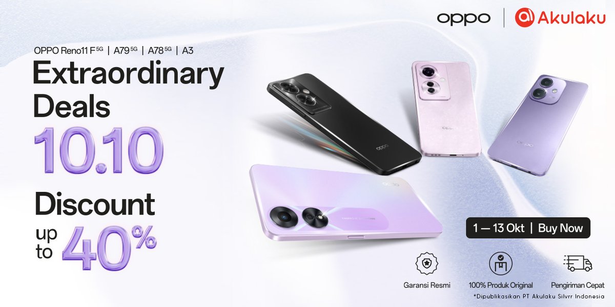 akulakuID's tweet image. Jangan sampe lolos‼️  

Di OPPO Extraordinary Deals 10.10 kamu bisa dapet 🔥DISKON UP TO 40%🔥   

Gas pollll &amp;gt;&amp;gt; bit.ly/OppoSep3   

#PromoGadget #Promo1010 #GilaDiskon #PromoSeru #AkulakuIndonesia