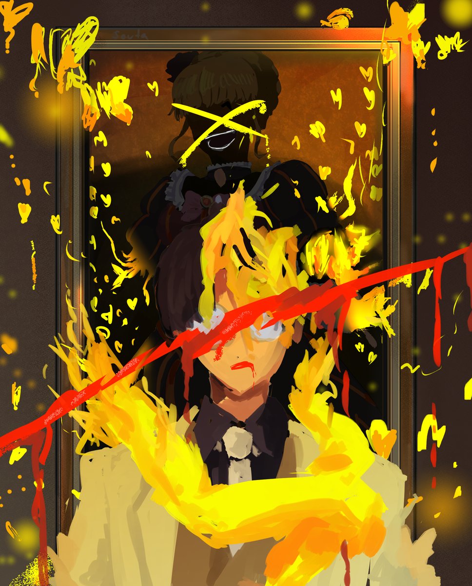 Soutakuphi's tweet photo. On the ninth twilight, the witch shall revive, and none shall be left alive.

felt like making versions of the painting piece with the other two cousins and servants. maria's too short to draw her. happy #umitober2024 
#Umineko https://t.co/1Tj06u3TNa