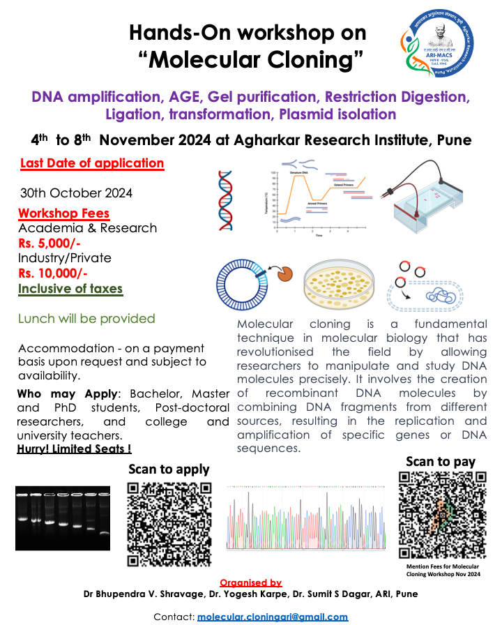 This Diwali, Light Up Your Skills with Molecular Cloning! 📷📷
As we prepare to celebrate the festival of lights, why not brighten up your scientific toolkit? Join us for an exciting Molecular Cloning Workshop, and light up your research with new techniques! <a href="/IndiaDST/">DSTIndia</a> <a href="/ari_pune/">Agharkar Research Institute</a>