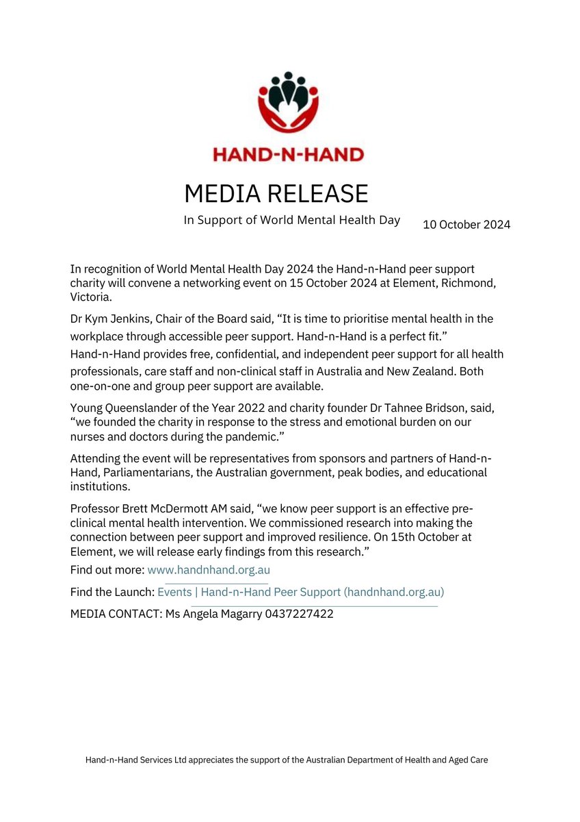Hand-N-Hand's #WorldMentalHealthDay Media Release