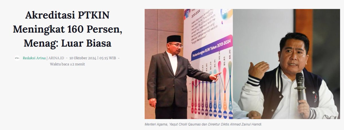 21. Pada aspek pendidikan tinggi, akreditasi Perguruan Tinggi Keagamaan Negeri meningkat 160%, dari 7 menjadi 18 PTKN yang kini berakreditasi 'Unggul', menambah kualitas pendidikan. #1DekadePresidenJokowiMaju, Kemenag Faster Better Stronger